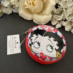 BETTY BOOP Round Coin Purse Zip Case Retro Red Argyle NWT